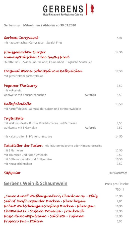 Speisen- und Getränkekarte