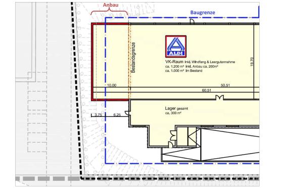 Ansicht der geplanten ALDI-Markt-Erweiterung QUELLE: GEMEINDE WICKEDE (RUHR)