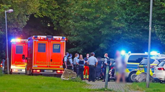 Blaulicht-Einsatz an der Straße "Am Hövelwald" in Wickede: Mehrere Krankenwagen des Rettungsdienstes und Streifenwagen der Polizei sorgten dort am heutigen Sonntagabend für Aufsehen.  FOTO: ANDREAS DUNKER