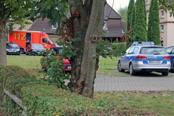 Mehrere Einsatzfahrzeuge rückten an der Fröndenberger Straße an, um einen Familienstreit zu schlichte und Verletzte zu behandeln. FOTO: ANDREAS DUNKER