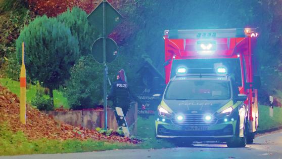 Ein Streifenwagen der Polizei und ein Krankenwagen des Rettungsdienstes am Unfallort an der Ruhrstraße in Echthausen FOTO: ANDREAS DUNKER