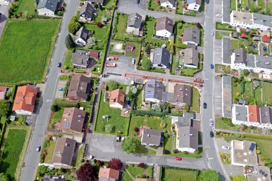 Luftbild der Baustelle in der Straße „Am Spring“ FOTO: ANDREAS DUNKER